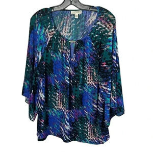 Y2K Dana Buchman boho loose fit kimono  blouse,Multicolor,PTP 24” scoop,office